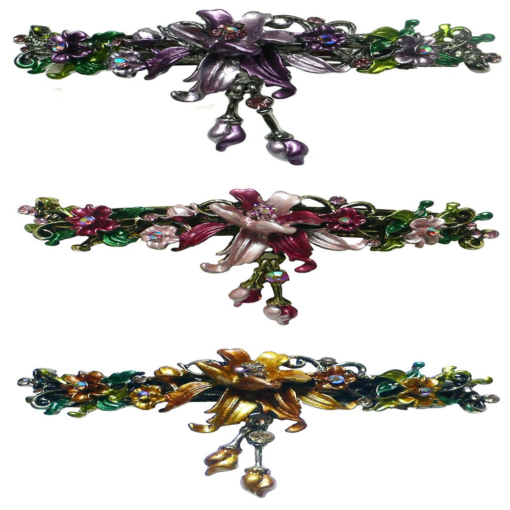 Set of 3 JCGY Large Flower Barrettes Hanging Ornament YY86010-3-3purpleRoseBrown
