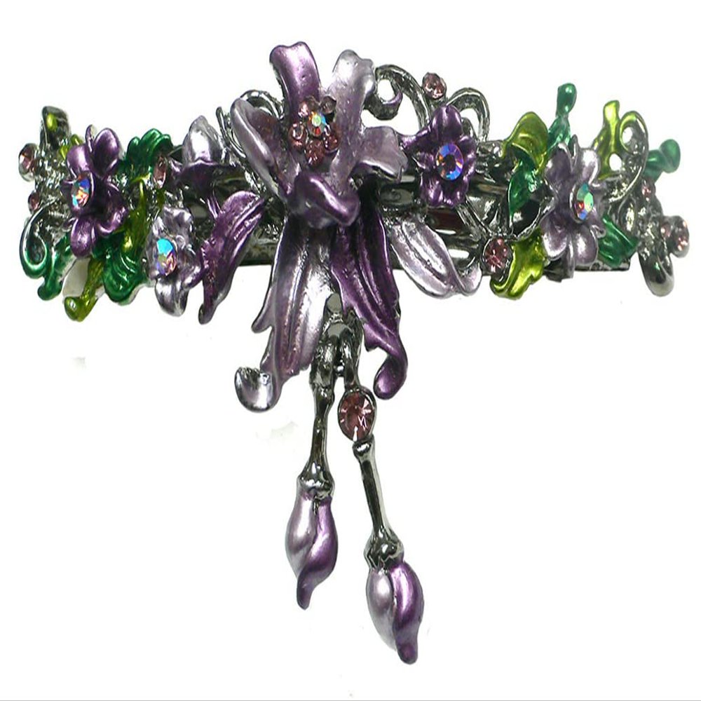 JCGY Large Flower Barrette with Unique Hanging Ornament for Women Girls YY86010-3purple