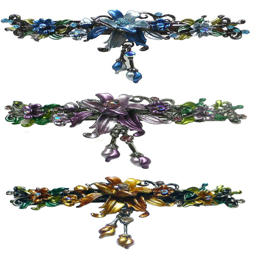 Set of 3 JCGY Large Flower Barrettes Hanging Ornament YY86010-3-3-3bluePurpleBrown
