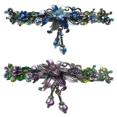 Set of 2 JCGY Large Flower Barrettes Hanging Ornament YY86010-3-2bluePurple