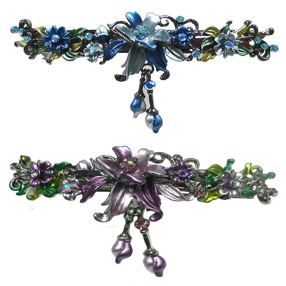 Set of 2 JCGY Large Flower Barrettes Hanging Ornament YY86010-3-2bluePurple