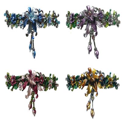Set of 4 JCGY Large Flower Barrettes Hanging Ornament YY86010-3-4bluePurRoseBrown