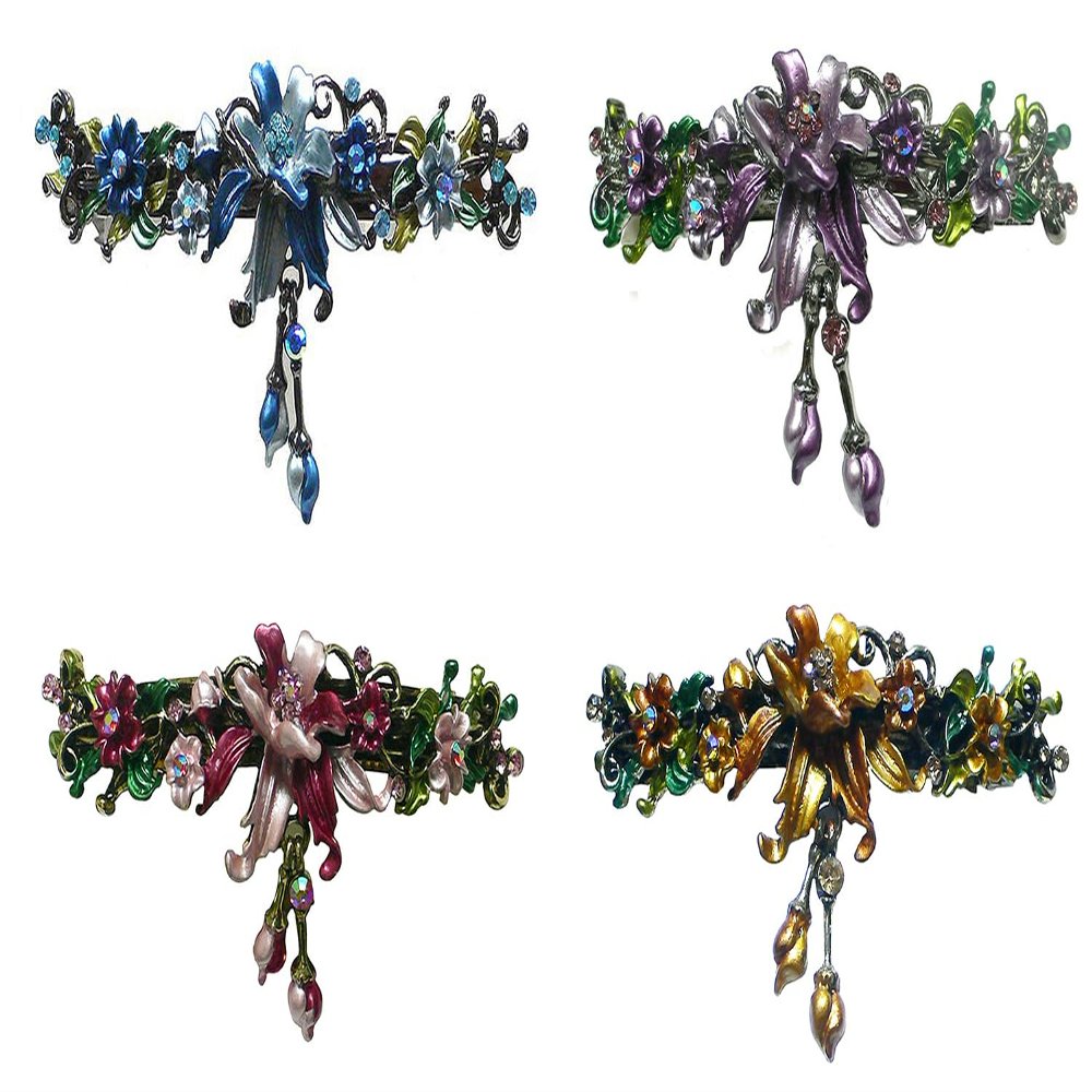 Set of 4 JCGY Large Flower Barrettes Hanging Ornament YY86010-3-4bluePurRoseBrown
