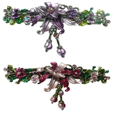 Set of 2 JCGY Large Flower Barrettes Hanging Ornament YY86010-3-2purpleRose