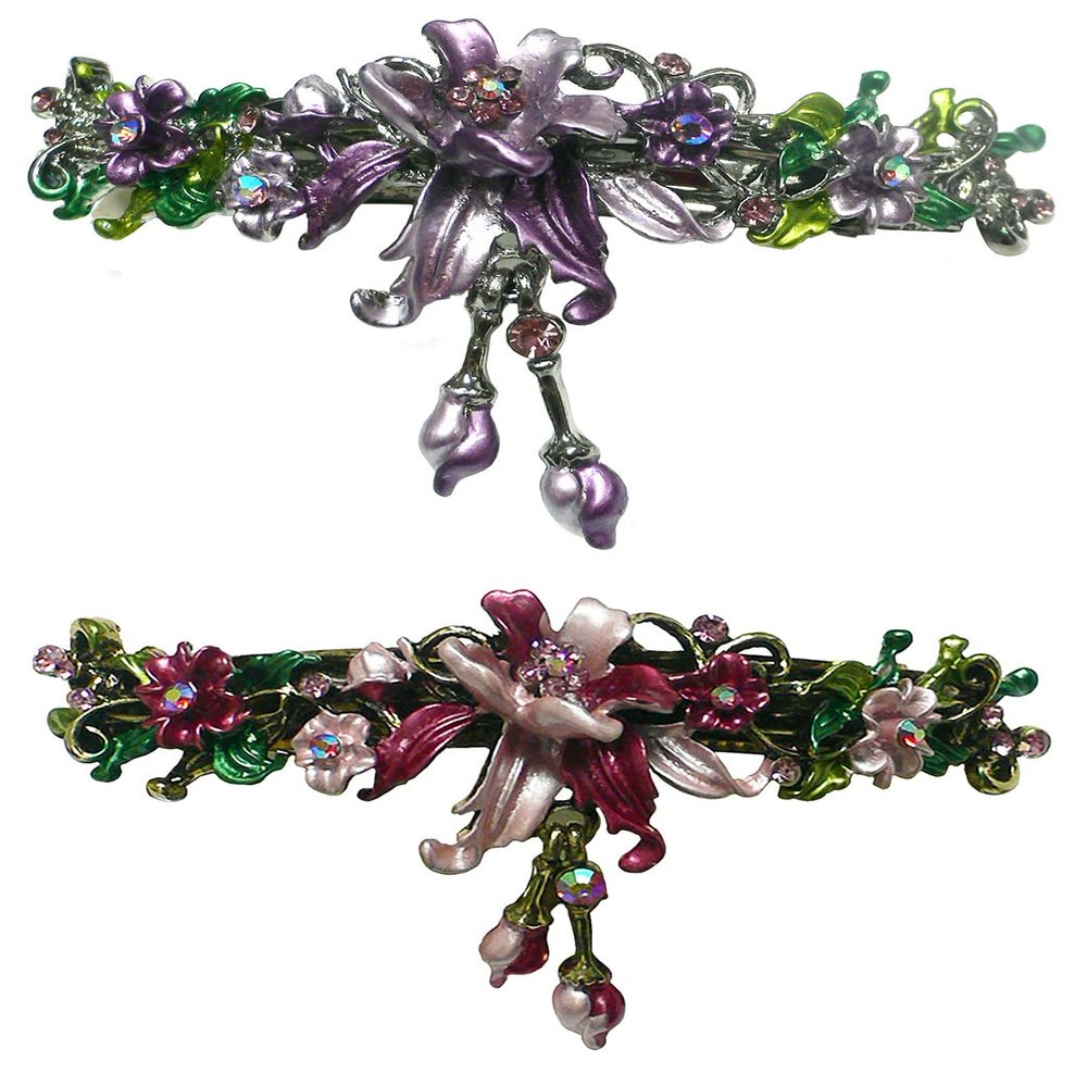 Set of 2 JCGY Large Flower Barrettes Hanging Ornament YY86010-3-2purpleRose