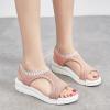 oiangi Knitted Wedge Sandals for Women Fashion Fish Mouth Open Toe Hollow Mesh Breathable Slip-on Platform Sport Sandals Summer Stretchy Comfy Walking Shoes Brown view 2