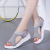 oiangi Knitted Wedge Sandals for Women Fashion Fish Mouth Open Toe Hollow Mesh Breathable Slip-on Platform Sport Sandals Summer Stretchy Comfy Walking Shoes Grey view 2