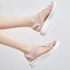 oiangi Knitted Wedge Sandals for Women Fashion Fish Mouth Open Toe Hollow Mesh Breathable Slip-on Platform Sport Sandals Summer Stretchy Comfy Walking Shoes Pink view 3