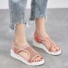oiangi Knitted Wedge Sandals for Women Fashion Fish Mouth Open Toe Hollow Mesh Breathable Slip-on Platform Sport Sandals Summer Stretchy Comfy Walking Shoes Rose Gold view 2