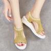 oiangi Knitted Wedge Sandals for Women Fashion Fish Mouth Open Toe Hollow Mesh Breathable Slip-on Platform Sport Sandals Summer Stretchy Comfy Walking Shoes Gold view 2