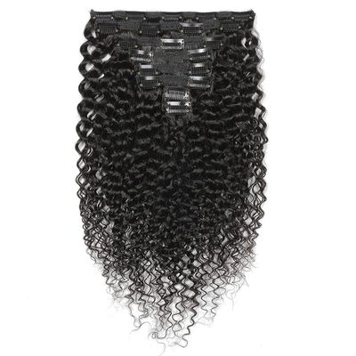 Luovce Clip in Hair Extensions Real Human Hair Kinky Curly Natural Colour 8PCS 115-120 Grams 10 inches