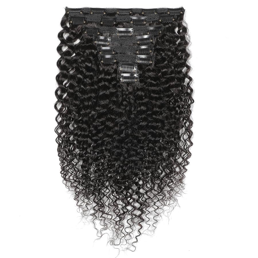 Luovce Clip in Hair Extensions Real Human Hair Kinky Curly Natural Colour 8PCS 115-120 Grams 10 inches