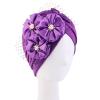 3 Pieces Satin Ruffle Headwrap Big Flower Pearl Turban Wrap Headscarf for Muslim Hijab Wedding Bride Head Cover view 4