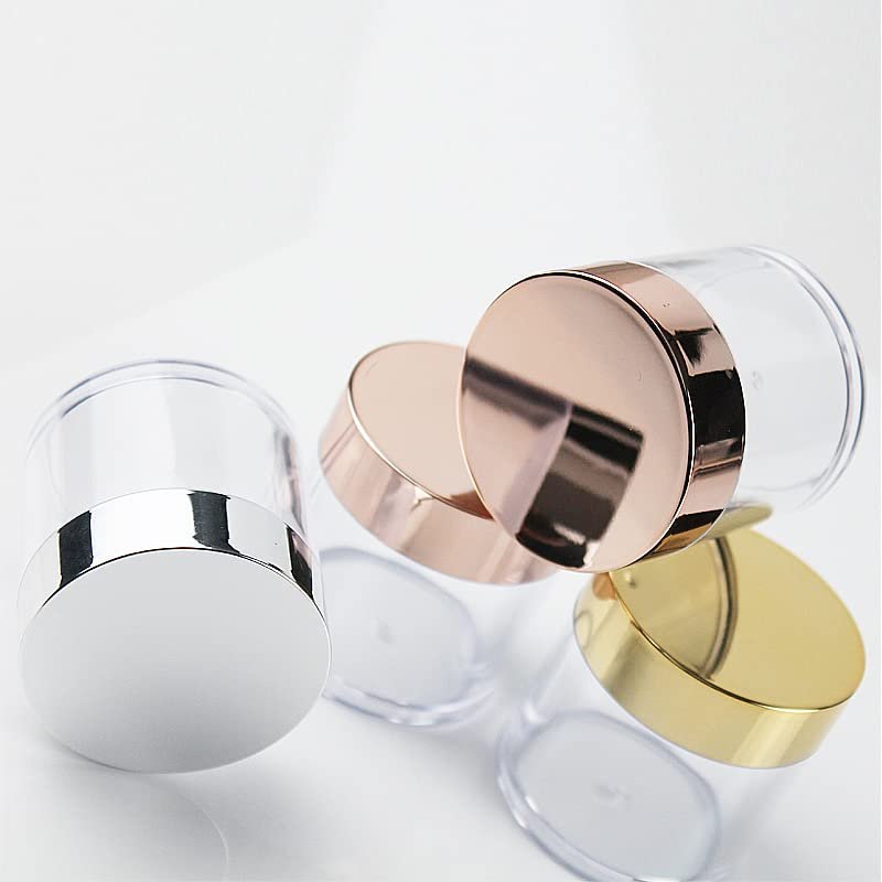 6 Pcs 60ml Plastic Container Jars Mirror Cover Empty Refillable Storage Beauty Products Wide-mouth Travel Jars for Slime Lotion (Yellow, Silver, Rosegold)
