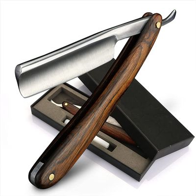 Barber Razor Shaving, Haircut Carbon Steel Wooden Handle Folding Knife Barber Straight Blade Razor Shaving Barber Tool Concave Blade Male