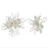 SAMKY 2x Handmade Shell White Pearl Crystal Flower Hair Comb Clips - Silver T1324 view 1