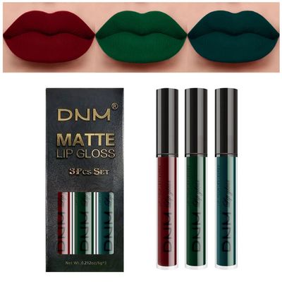 AMY'S DIARY 3Pcs Dark Red Green Matte Liquid Lipstick Sets,Matte Lipstick Lip Stain Long Lasting 24 Waterproof Lip Gloss Gift Set Matt Liquid Makeup Lipstick for Women