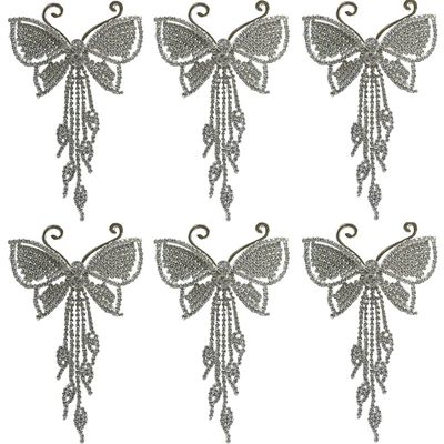 Set of 6 JCGY Crystal White Butterfly Barrettes Bridal Barrettes with Streamers 9050-6