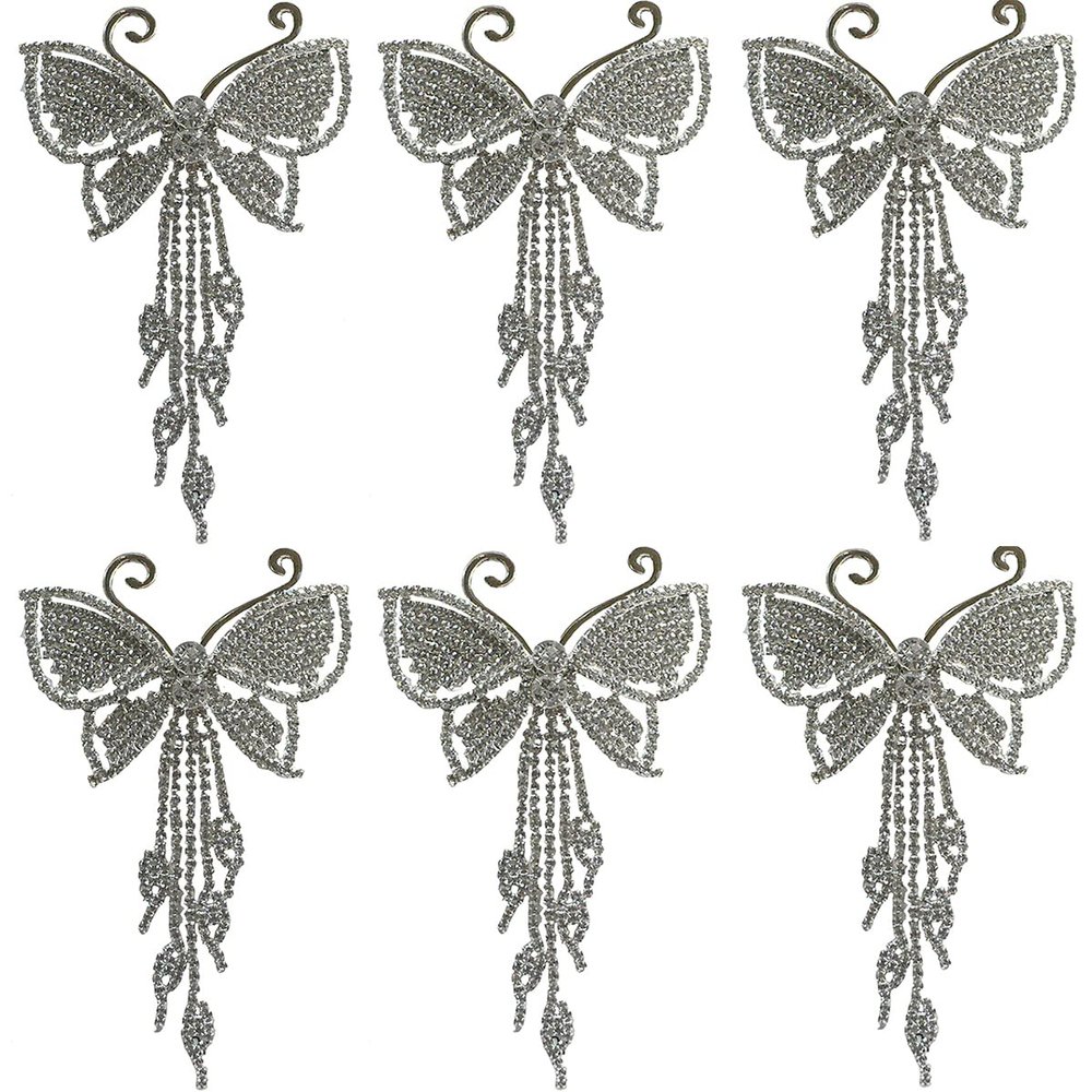 Set of 6 JCGY Crystal White Butterfly Barrettes Bridal Barrettes with Streamers 9050-6