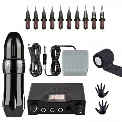 Tattoo Machine Kit Rotary Tattoo Machine Pen Set Permanent Makeup Cartridge Needle Eyebrow Body Artist for Beginners Supplies,Black set