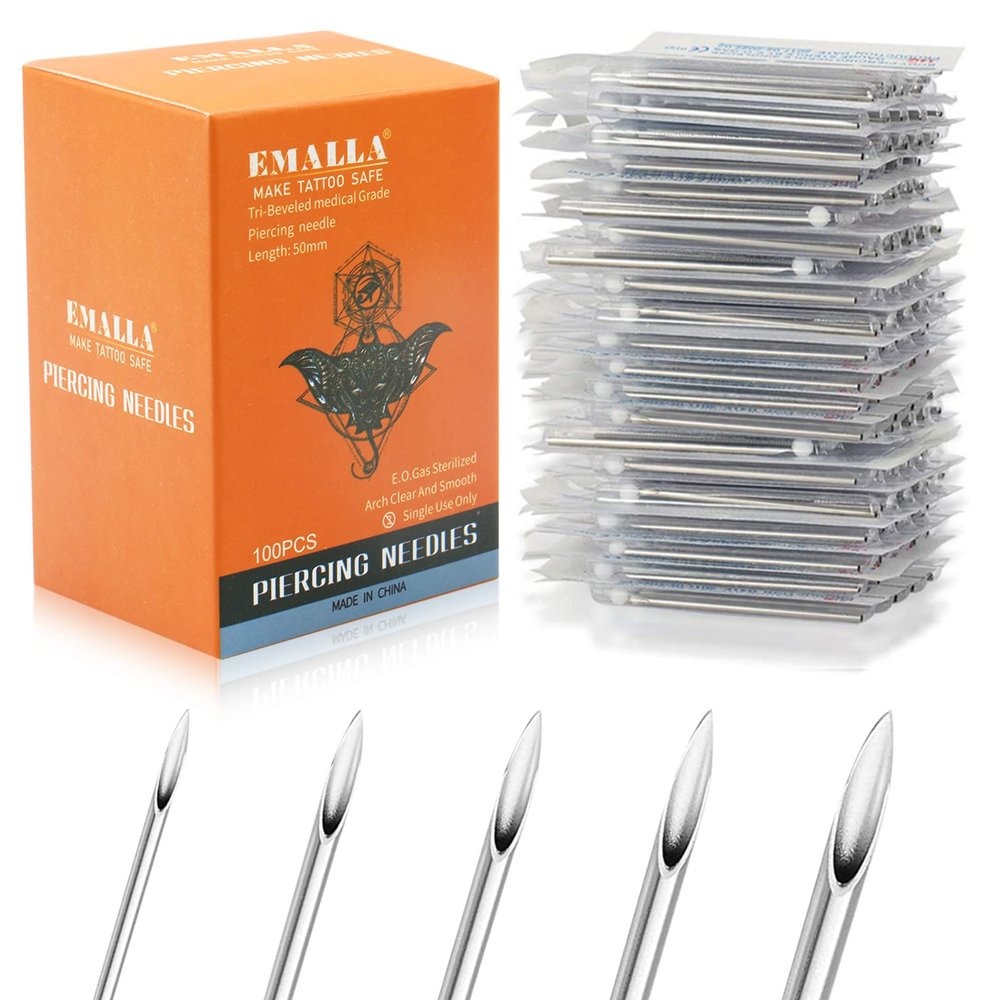 Autdor Ear Nose Piercing Tool 100pcs Mixed 12G 14G 16G 18G and 20G Hollow Tool for Ear Nose Navel Nipple Lip Tongue Piercing Kits
