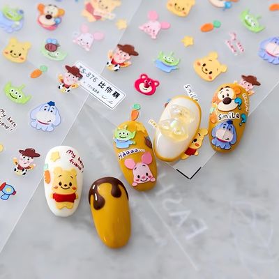 Dedyel Funny Cartoon Nail Stickers Fun Bears Cute Cartoon Bear Self-Adhesive Nail Stickers for Women Girls Kids Nail Art Decoration