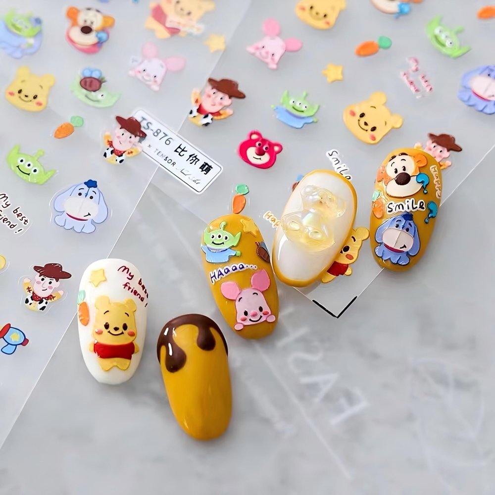 Dedyel Funny Cartoon Nail Stickers Fun Bears Cute Cartoon Bear Self-Adhesive Nail Stickers for Women Girls Kids Nail Art Decoration