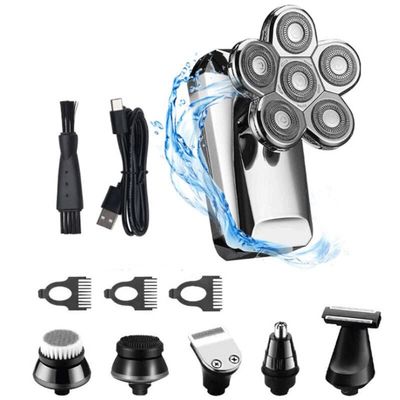 Feilx Mens 5-in-1 Electric Head Shaver for Bald Men, Head Shaver for Men, Anti-Pinch, Ergonomic Design, Cordless and Rechargeable (Color : Silver)