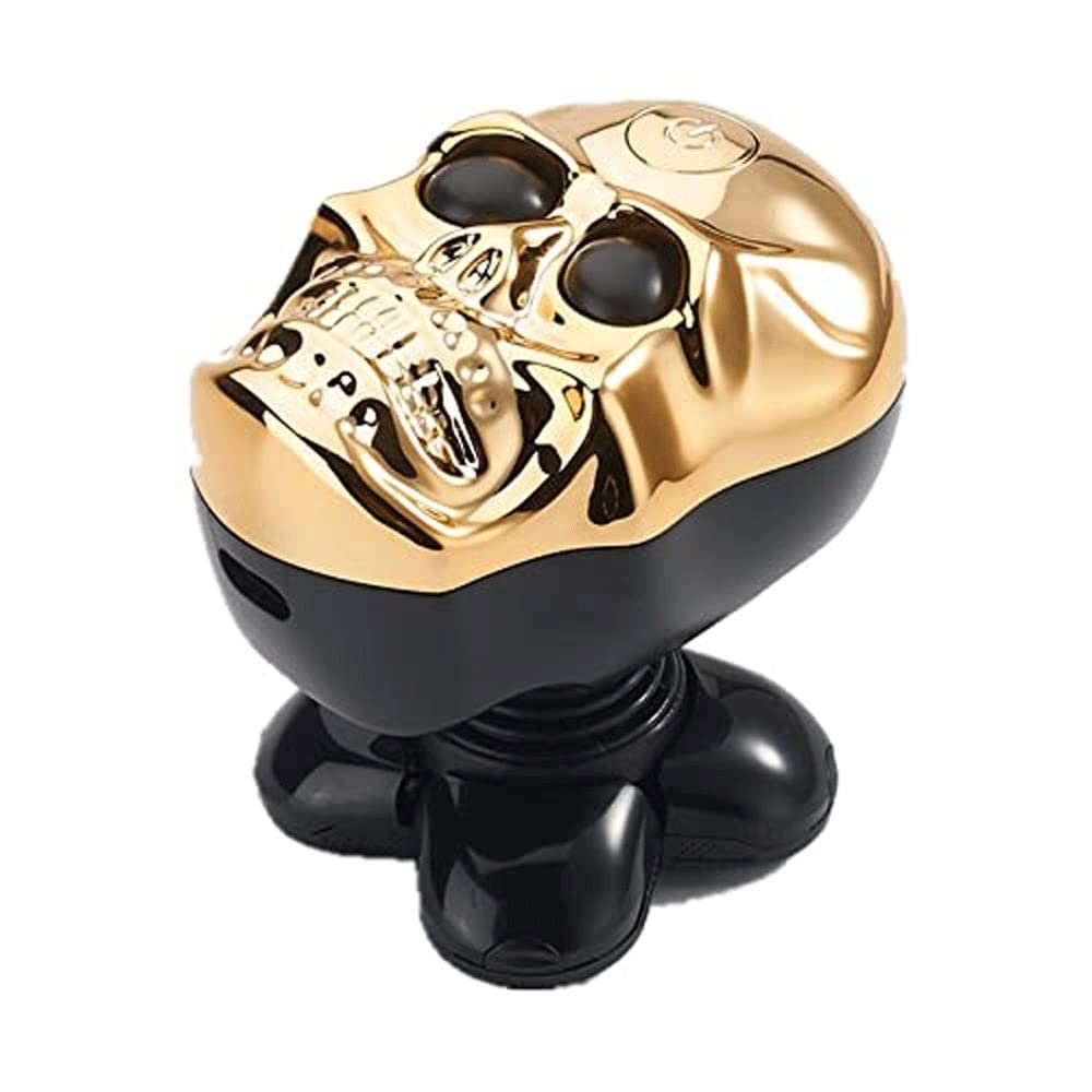 Feilx New Skull Electric Beard Knife 6 in 1 USB Rechargeable Electric Shaver Five Floating Heads Beard Nose Ear Hair Trimmer Waterproof Razor Clipper Facial Brush (Color : Gold)