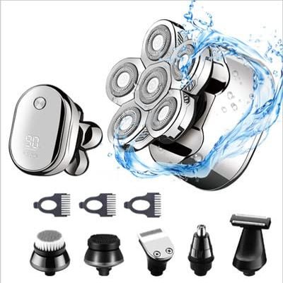 Feilx Bald Men-Upgrade 6 in 1 Electric Razor for Men & Women Multifunctional Bald Head Shaver Grooming Kit/Cordless Electric Shavers for Men/USB Rechargeable Rotary Shaver for Men (Color : Silver)