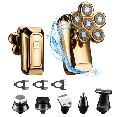 Feilx Mens 5-in-1 Electric Head Shaver for Bald Men, Head Shaver for Men, Anti-Pinch, Ergonomic Design, Cordless and Rechargeable (Color : Gold)