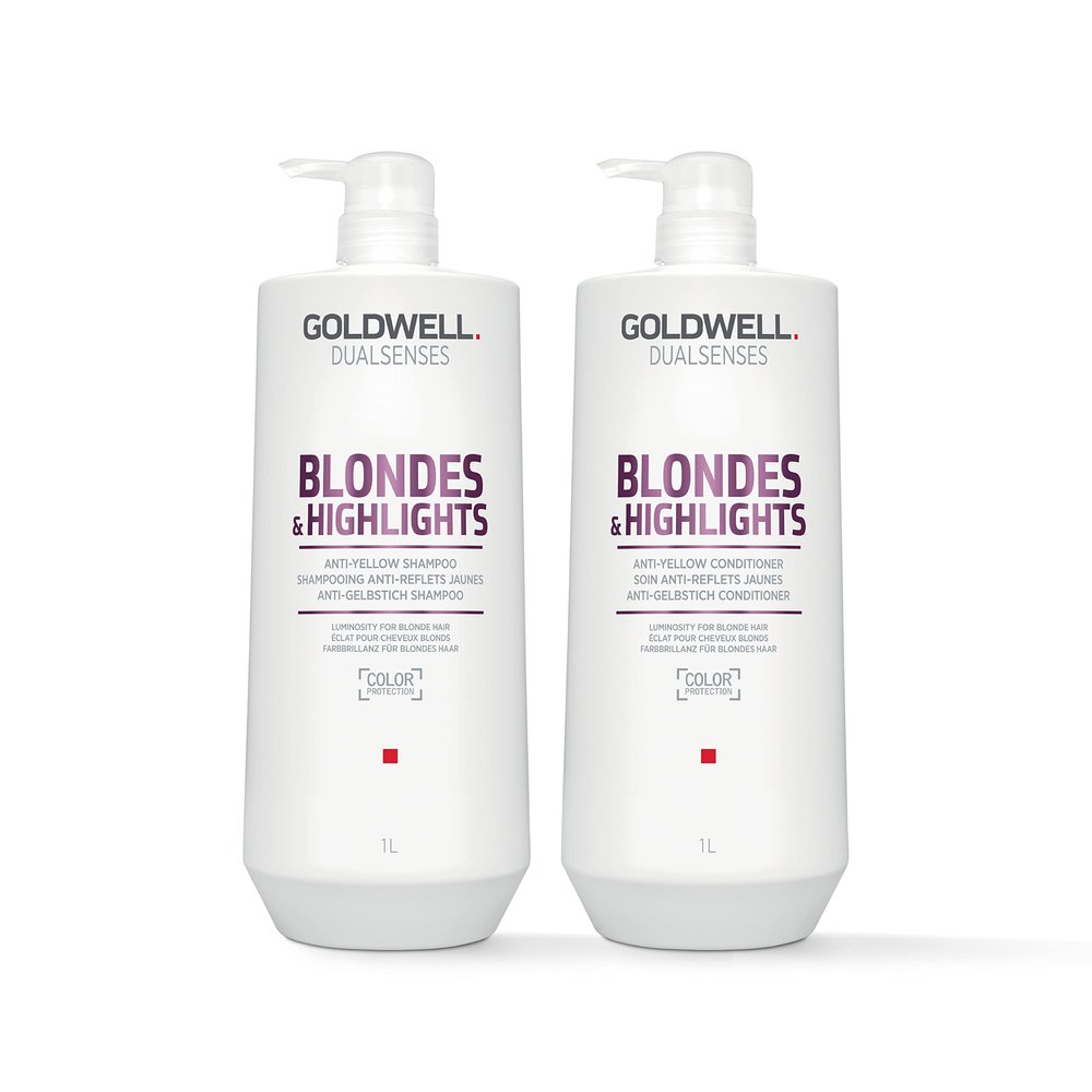 Goldwell Dualsenses Blondes & Highlights Anti-Yellow Shampoo and Conditioner Liter Bundle