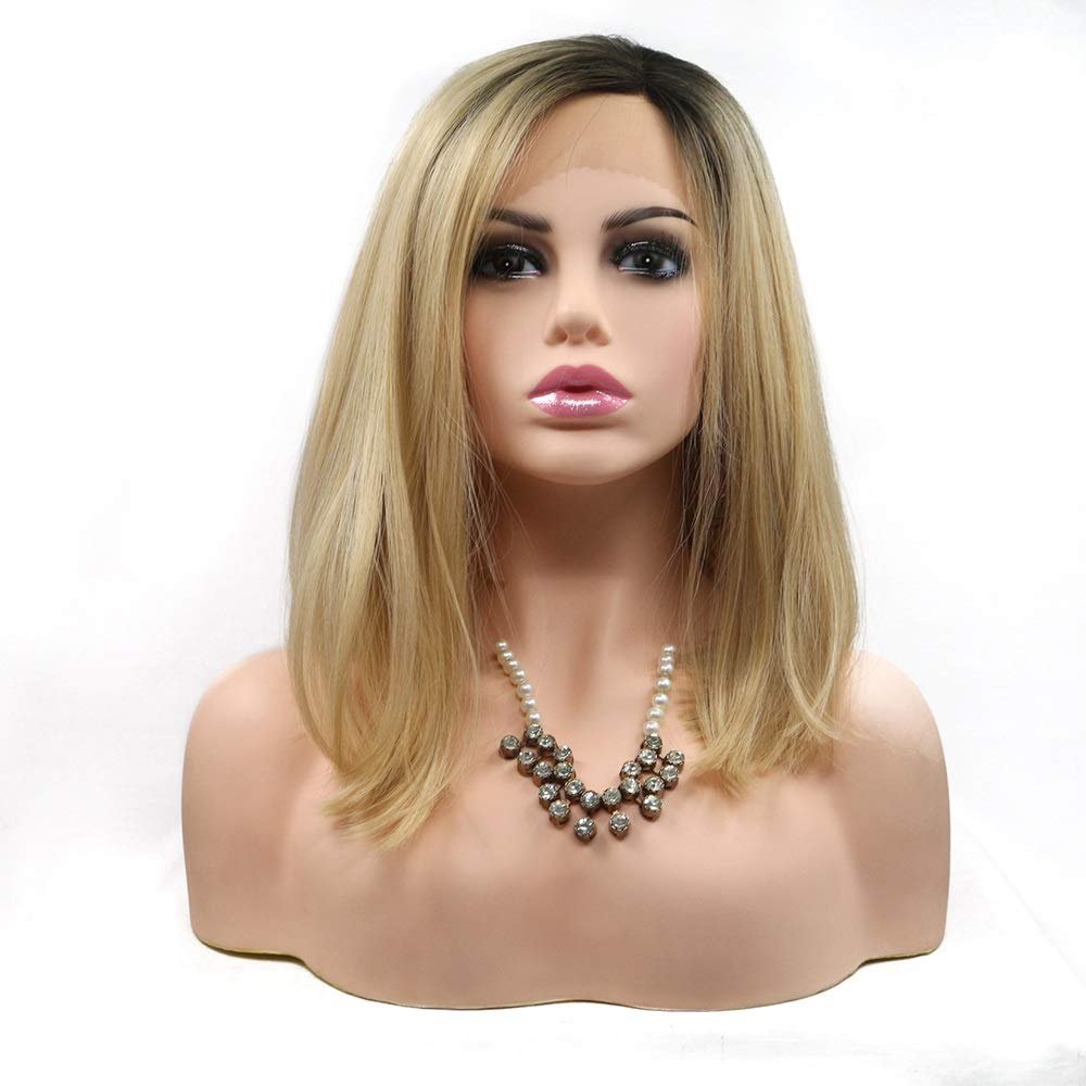 YTOOZ Black-Yellow Short Hair Wig Ladies Handmade Lace European and American Wig Set in The Wig Hair Sets
