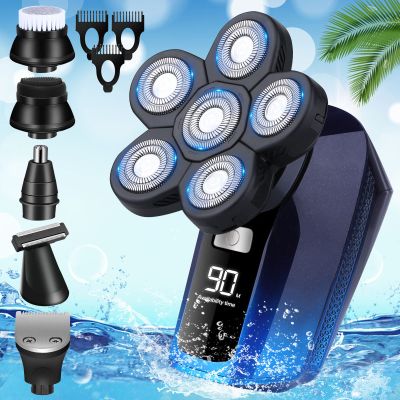 6-in-1 Bald Head Shavers for Men - Cordless, Waterproof Wet/Dry Electric Shavers with 6 Heads, Rechargeable via USB