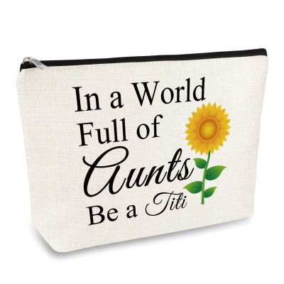 Aunt Auntie Gifts Makeup Bag for Women TITI Gift from Niece Sunflower Cosmetic Bag Aunt Appreciation Gift Best Aunt Gifts from Nephew Mother's Day Birthday Gift for Aunt Travel Toiletry Pouch