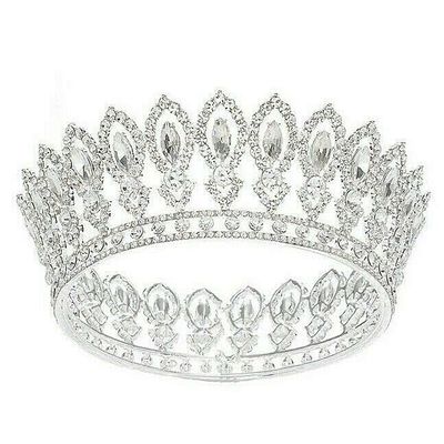 Jewels Round Hair Crown Rhinestone Crystal Metal Tiara Jewelry Silver T11992