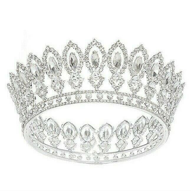 Jewels Round Hair Crown Rhinestone Crystal Metal Tiara Jewelry Silver T11992