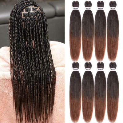 Liang Dian Pre Stretched Braiding Hair Ombre 30 Inch 8 Packs Synthetic Crochet Braids Hot Water Setting Professional Soft Yaki Texture Synthetic Hair Extensions(1B/30)