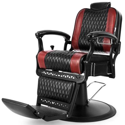 Artist hand Retro Barber Chair Classic Heavy Duty Barber Chairs Vintage Salon Chair Hydraulic Recline Beauty Spa Styling Equipment Wide Seat with Puckered Button (Black + Red)