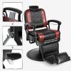 Artist hand Retro Barber Chair Classic Heavy Duty Barber Chairs Vintage Salon Chair Hydraulic Recline Beauty Spa Styling Equipment Wide Seat with Puckered Button (Black + Red) view 4