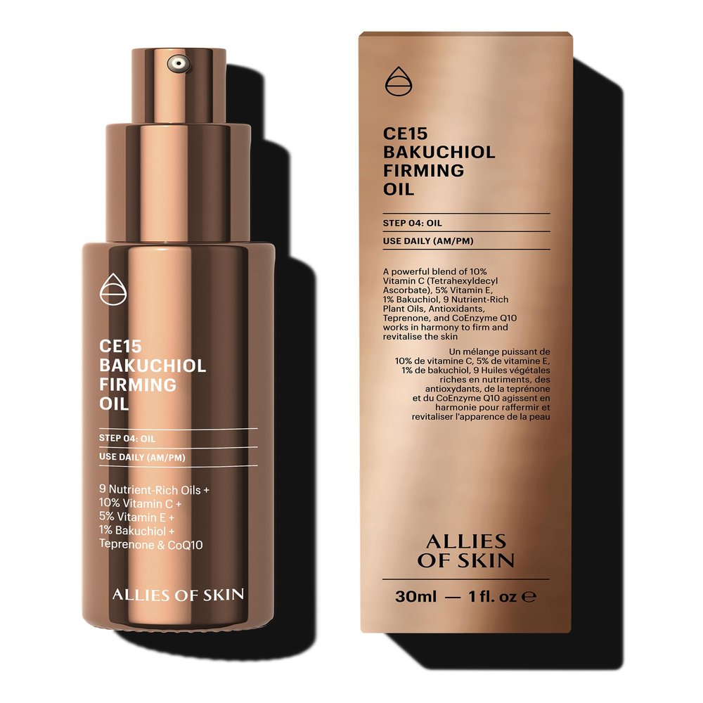 Allies of Skin CE15 Bakuchiol Firming Face Oil | Deeply Hydrating Retinol Alternative for Youthful Skin | 21 Active Ingredients with 10% Vitamin C, 5% Vitamin E and CoEnzyme Q10 | 1 fl oz