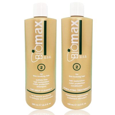 Biomax Deep Cleanse Hair Restoration Shampoo & Stimulating Treatment Color Protection Conditioner No.2 for Thin-Looking Hair, Remove Build-up and Residue & Restore Natural Hair Balance, 16.9 OZ