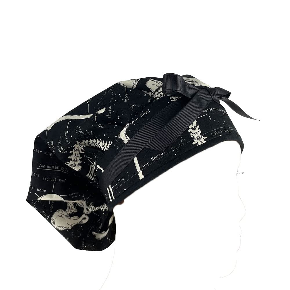 Bouffant Medical Cap Bones of The Body - Sweatband Ponytail Pouch Tie Back Hats Bouffant Scrub Hats Turban Hats. Nurses Hats Ponytail Holder Dr. Hats