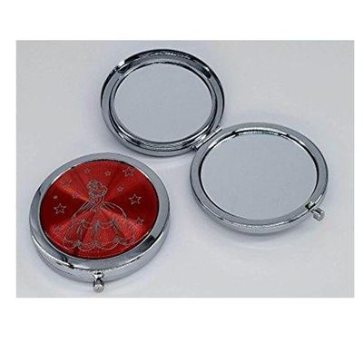 12PCS Quinceanera Compact Round Hand Mirror Sweet 15 design with Organza Gift Bag Girl (Red / Silver)