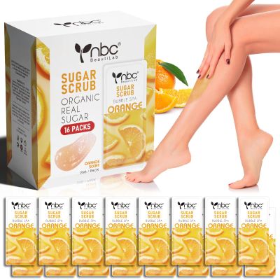 nbc BeautiLab Foot Exfoliating, Sugar Scrub, Dead Skin Remover for Feet, Individually Packaged Foot Scrub Smooths, Hydrates, Detoxifies Tired and Dry Cracked Feet 16 Packs per Box,Orange scent