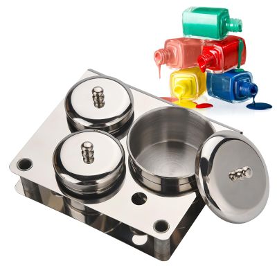 Uxsiya 3 Pcs Nail Art Liquid Cans Nail Art Tools Stainless Steel Mini Powder Liquid Set Cans Storage Box Container Manicure Tools with Base