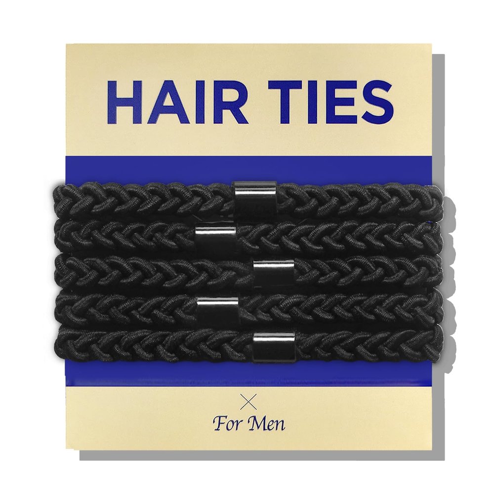 HAVHAF Braided Mens Hair Ties For Men - For Buns Curly Thick Dense Hair Elastic Hair Ties For Guys | No damage Crease Breakage Black 5 Count (Pack of 1)