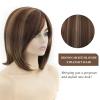 SEVENCOLORS Short Brown Mixed Blonde Bob Wigs for White Women Shoulder Length Synthetic Hair Wigs with Side Bangs Straight Blonde Highlights Womens Wig view 3