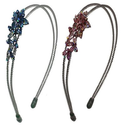 jcgy Set of 2 Crystal Flower Headbands Metal Hair Bands YY86801-3-2blueRose