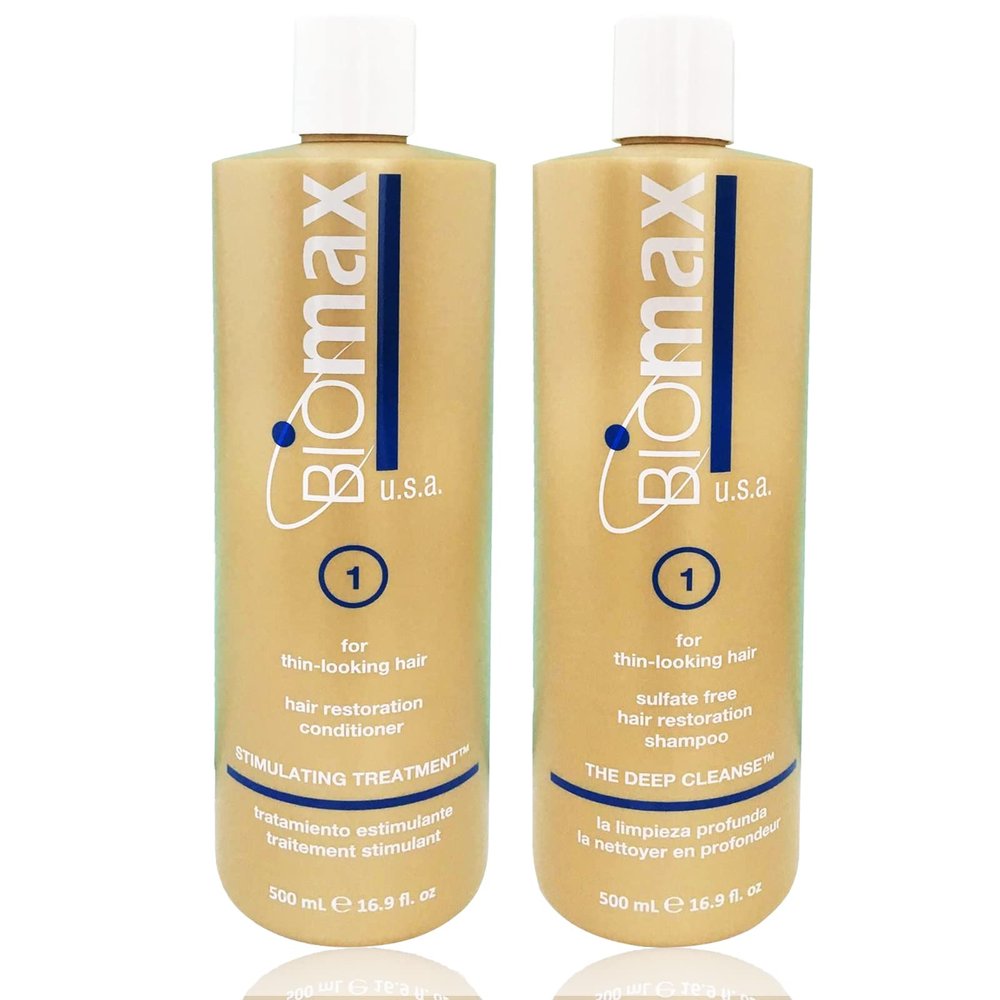 Biomax Deep Cleanse Hair Restoration Shampoo & Stimulating Treatment Color Protection Conditioner No.1 for Thin-Looking Hair, Remove Build-up and Residue & Restore Natural Hair Balance, 16.9 OZ